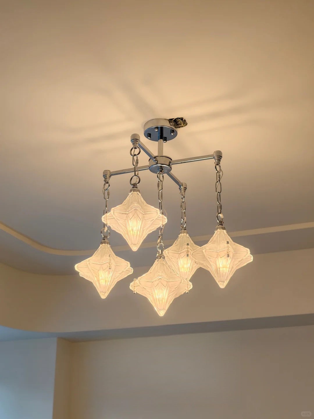 Art Deco Astris Star Chandelier - Frosted Glass Deco Fixture for Dining Room T433