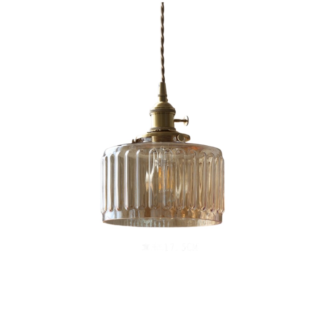 Vintage Cylinder Ribbed Glass Pendant Light S136