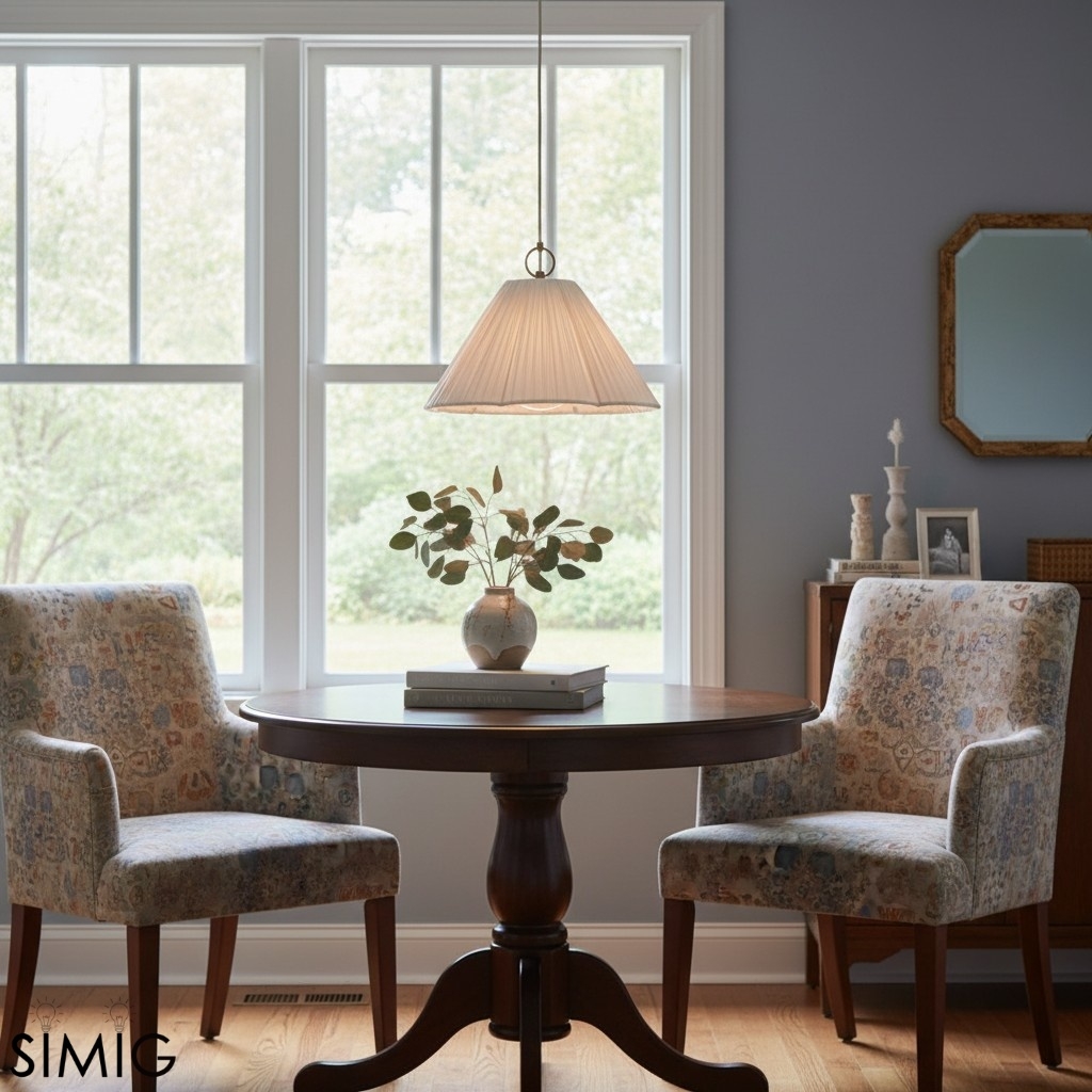 Blossine Brass Pendant - Scalloped Linen Shade for Living Room T442