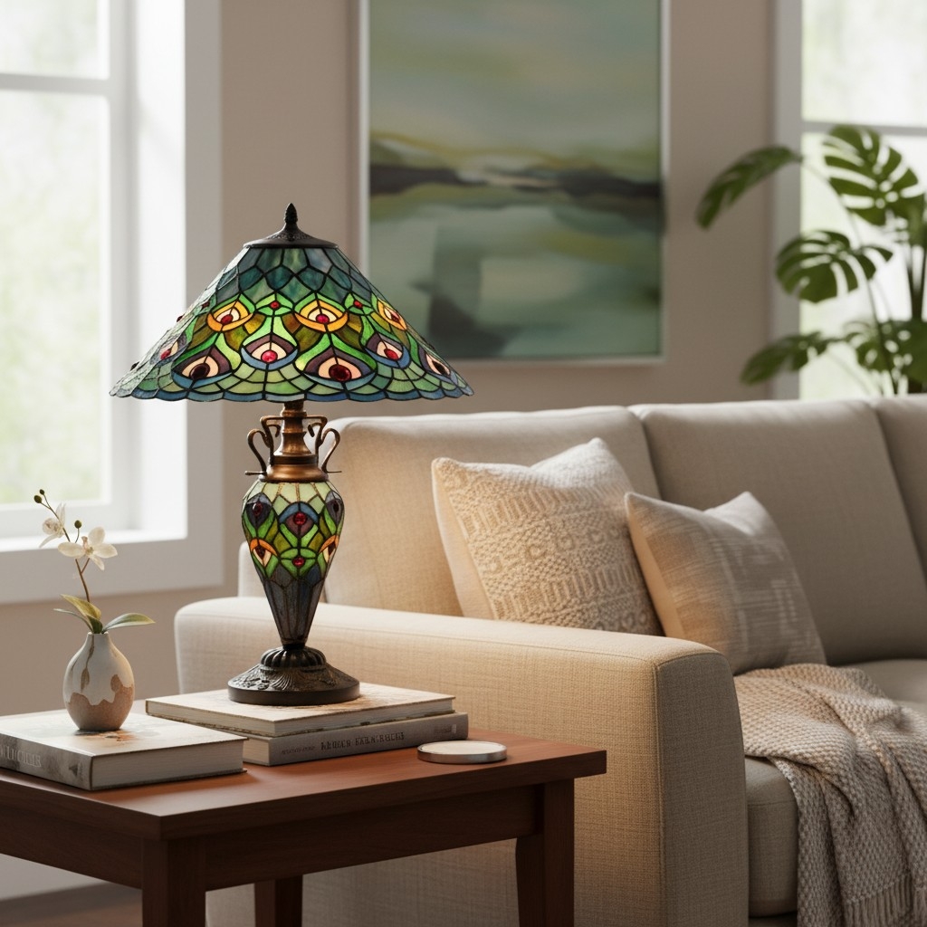 TF Oldbury Desk Lamp - Handcrafted Stained Glass Lamp for Bedroom Reading T982
