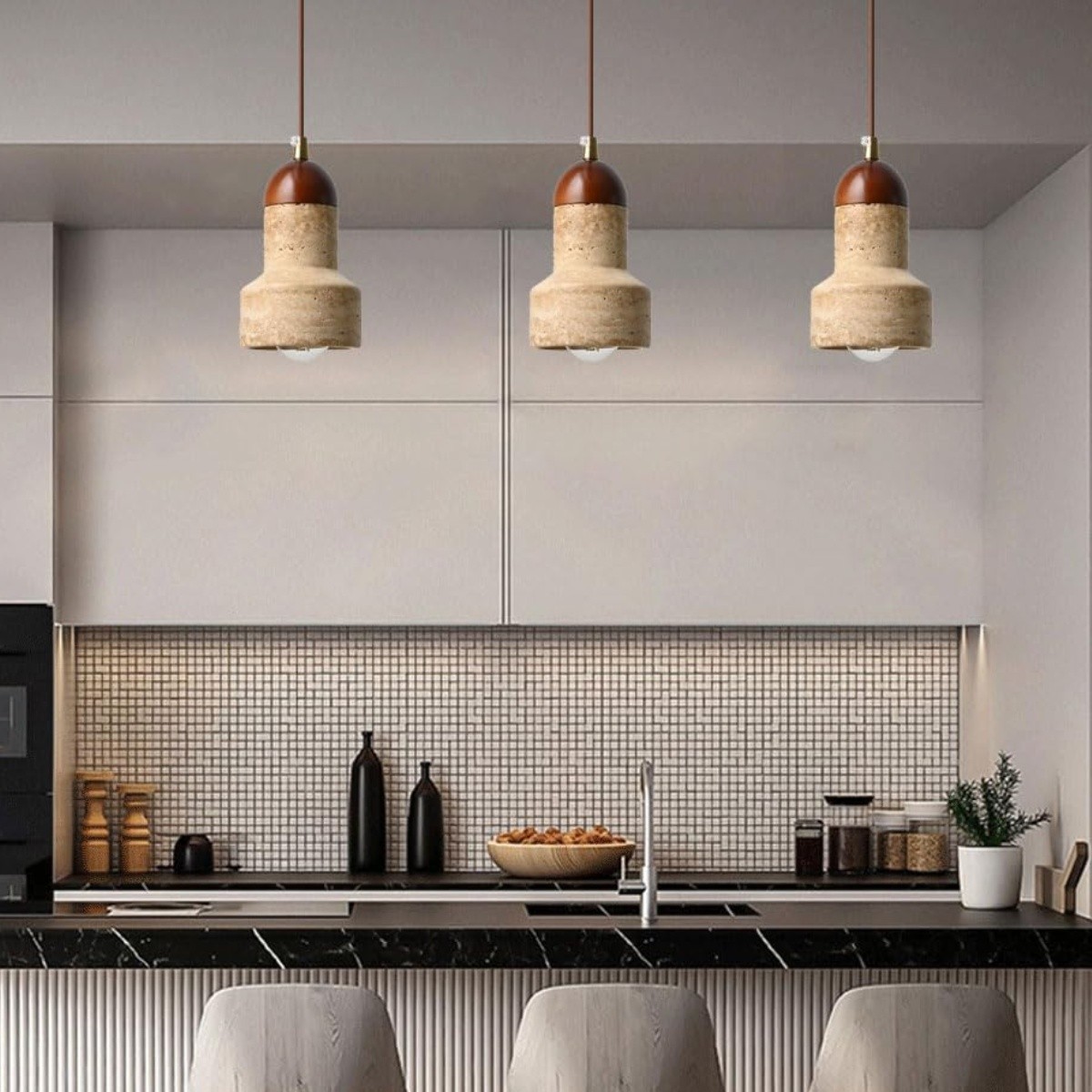 Natural Travertine Rocket - Inspired Pendant Light S275