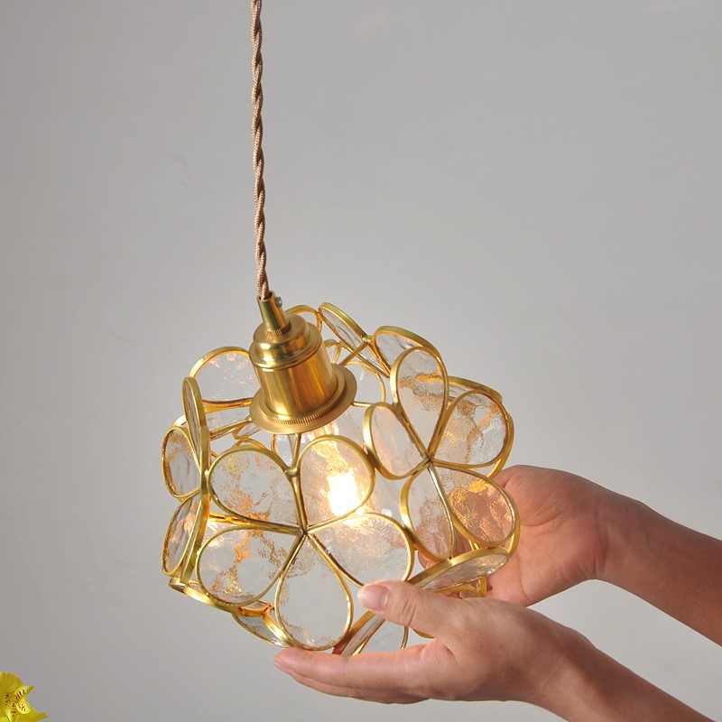 Nordic Brass Flower Petal Glass Pendant Light S10