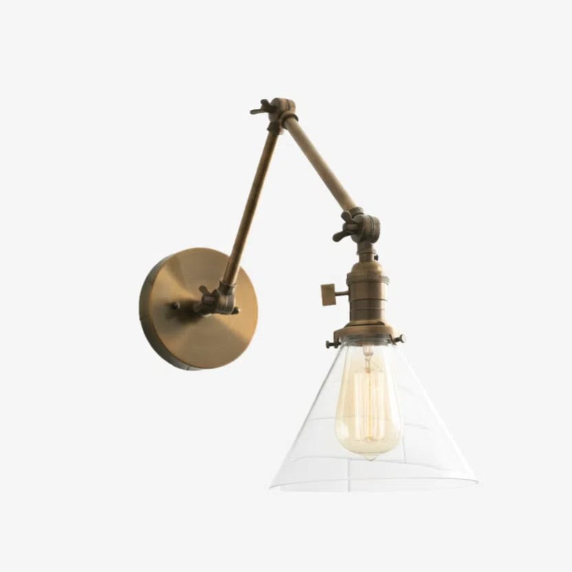 Conique Metal Industrial Wall Sconce with Adjustable Arm - Vintage Glass Cone Shade T311