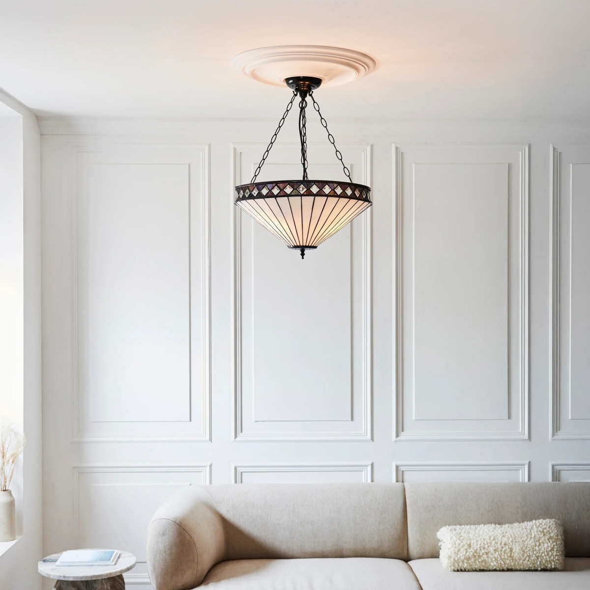 TF Fargo Adjustable Pendant with Stained Glass Inspired Inverted Shade for Island and Dining T981