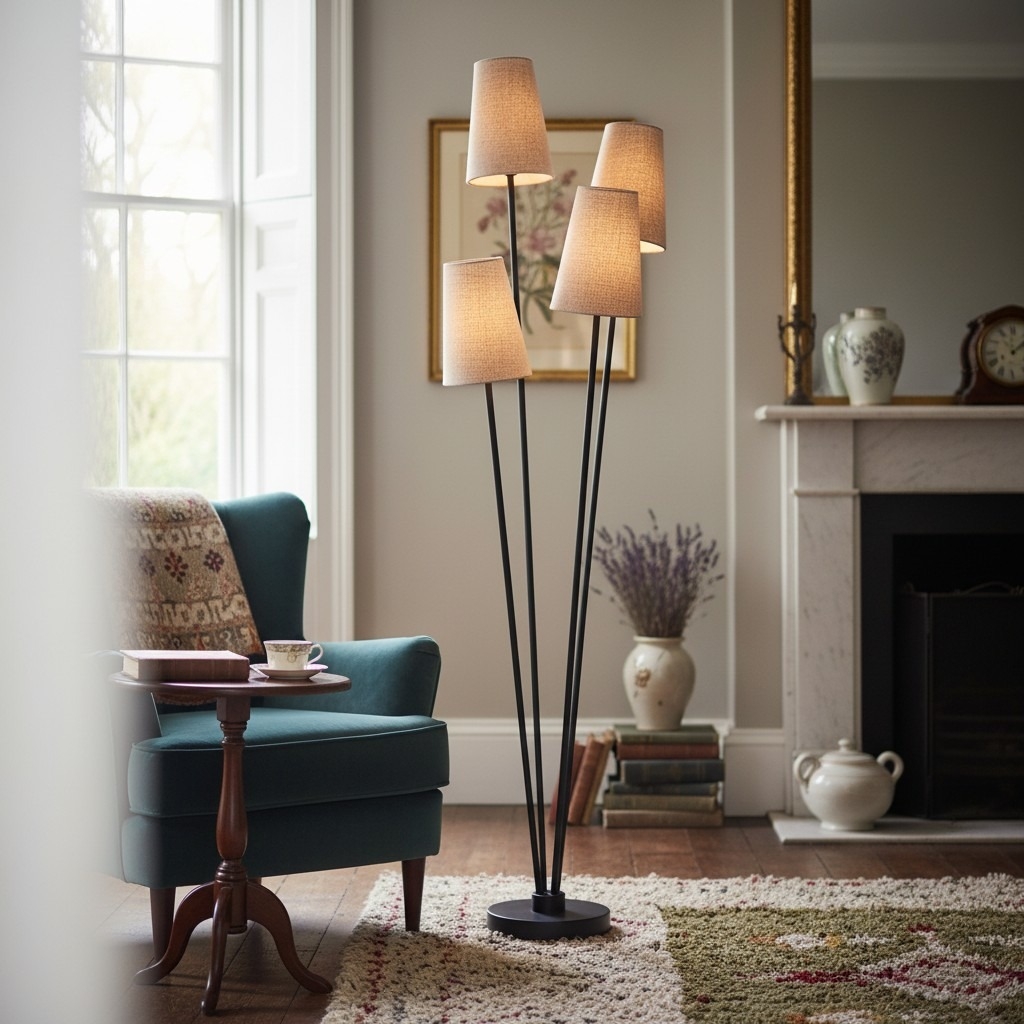 Duova 4 Light Floor Lamp - Fabric Shade Floor Lamp for Reading Corners or Living Spaces T718