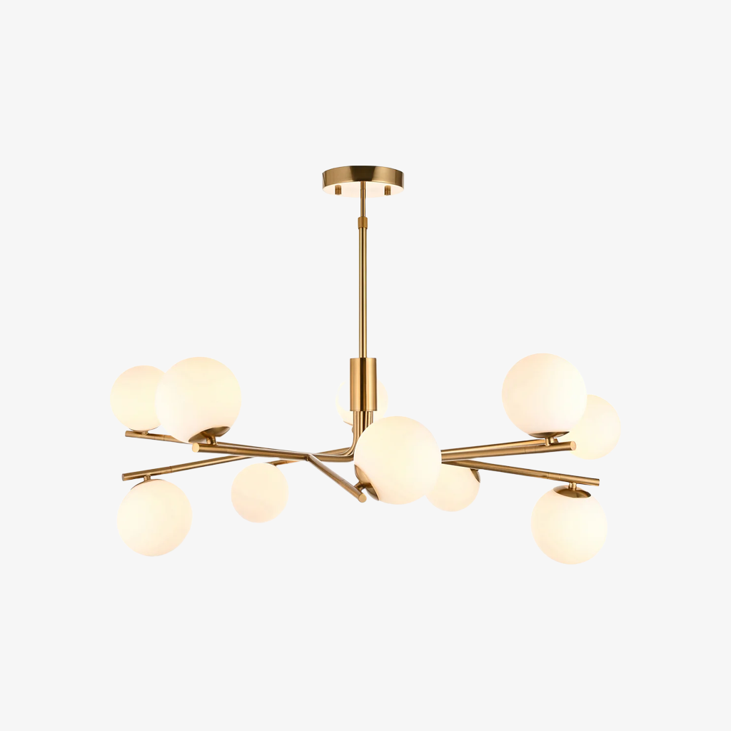 Tivara Mid-Century Modern 10-Light Pendant - Chandelier with Globe Shades for High Ceilings T862
