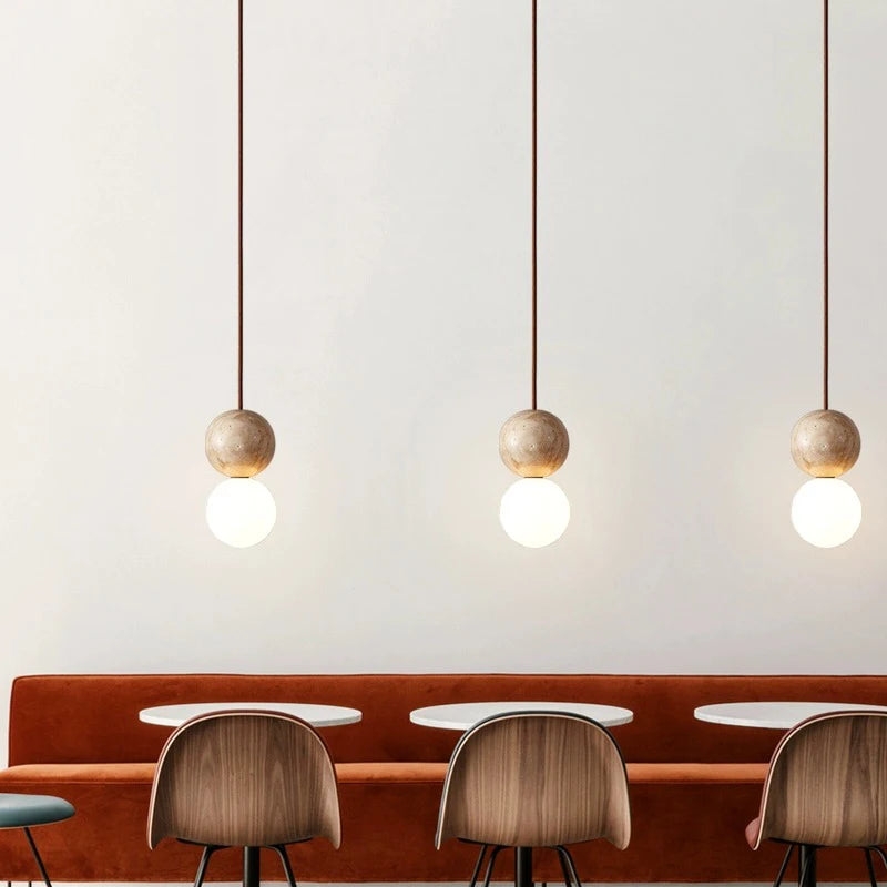 Travertine Stone Cream Retro Minimalist LED Pendant Light T2137