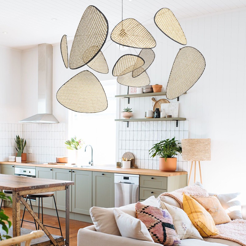 Screen Cannage Pendant Light - Woven Rattan Design for Living Room