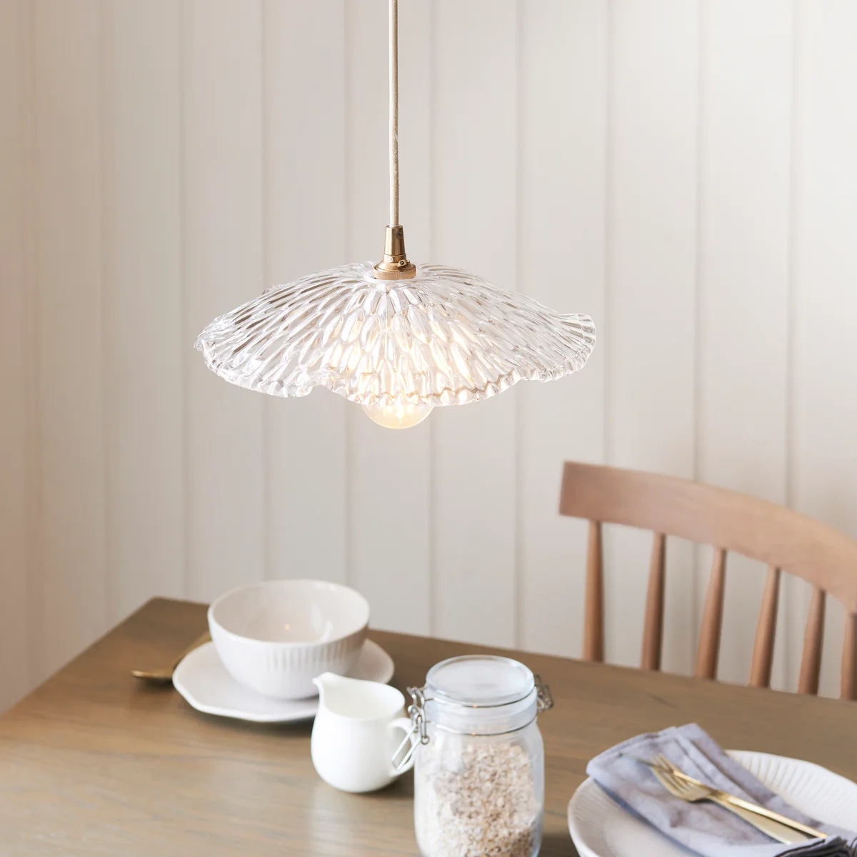 Floriaxis Floral Glass Pendant Light - Floral Glass Shade with Braided Cable for Kitchen or Dining T960