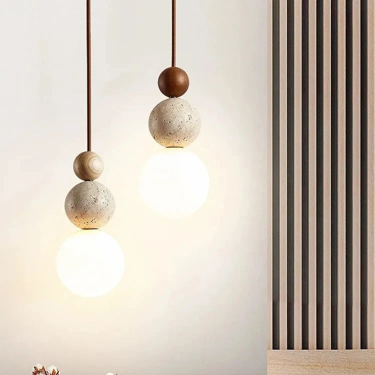 Elegant Glow Cream Stone Bedside Pendant Light T2133