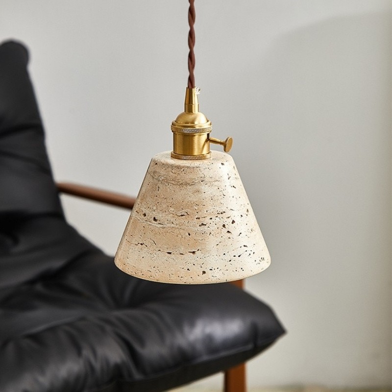 Contemporary Travertine Pendant Light with Brass Accents S285