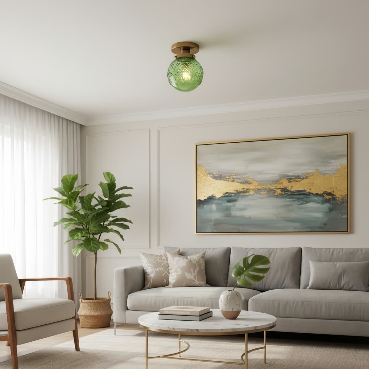 Naveliro Globe Glass Semi Flush Ceiling Lamp - Timeless Retro Bedroom Lighting T1082