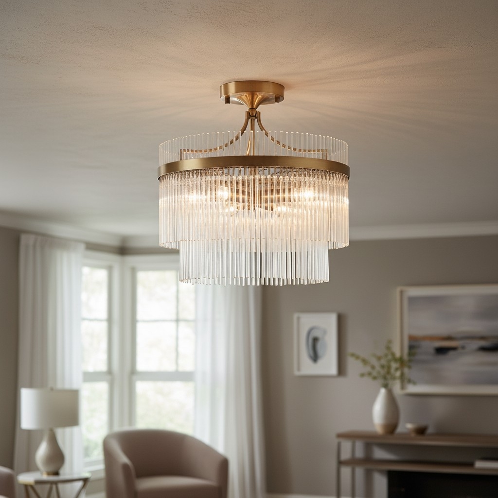 RibGlow Antique Brass 3-Light Ceiling Light with Clear Glass - Hallway or Bedroom T979