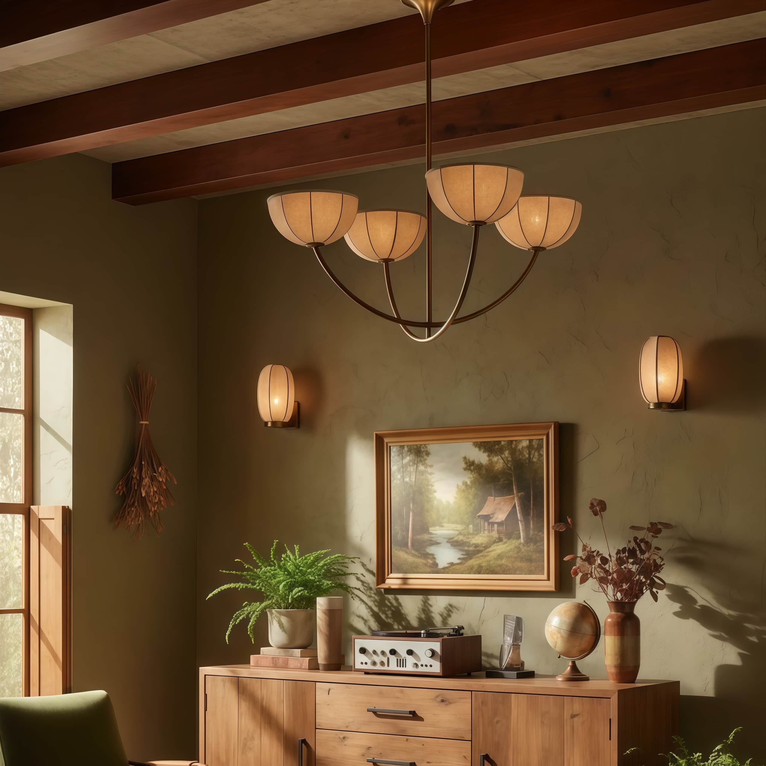 Loomis Adjustable Linen Wrapped Chandelier - Warm Ambient Light for Bedroom T1184