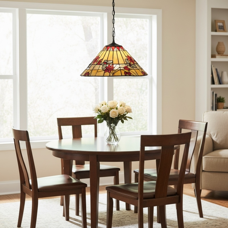 TF Butterfly Pendant Light - Stained Glass Design Hanging Lamp for Dining Hallway and Living Room T933