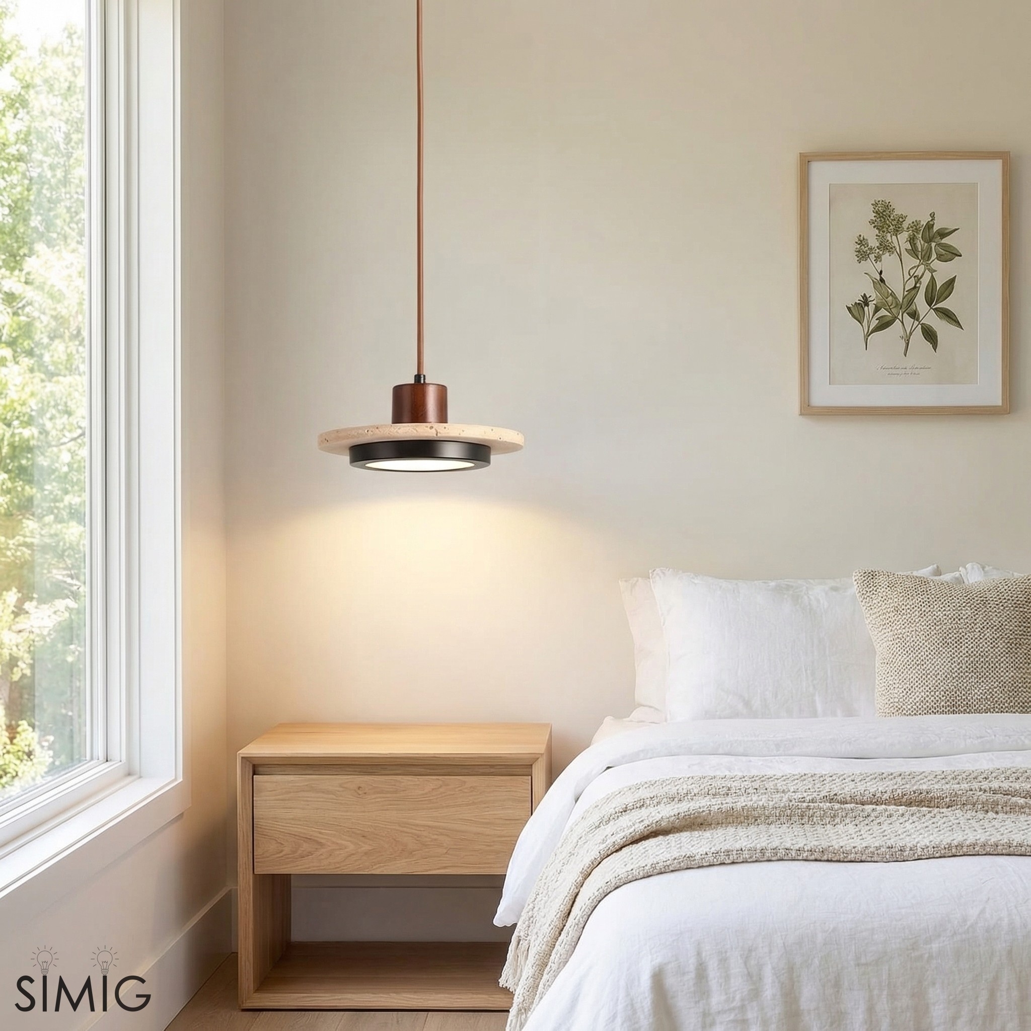 Travertine Disc LED Pendant Light - Modern Retro Dining Room Lamp S277