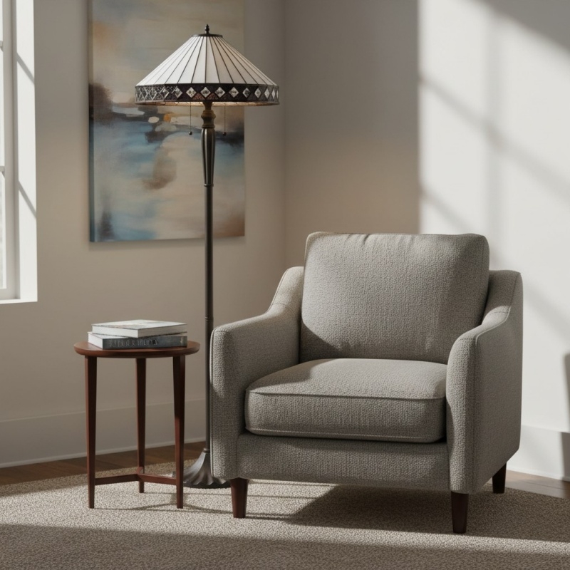 TiffStar Art Glass Floor Lamp with Ornamental Pattern Shade - Standing Light for Living Rooms T943