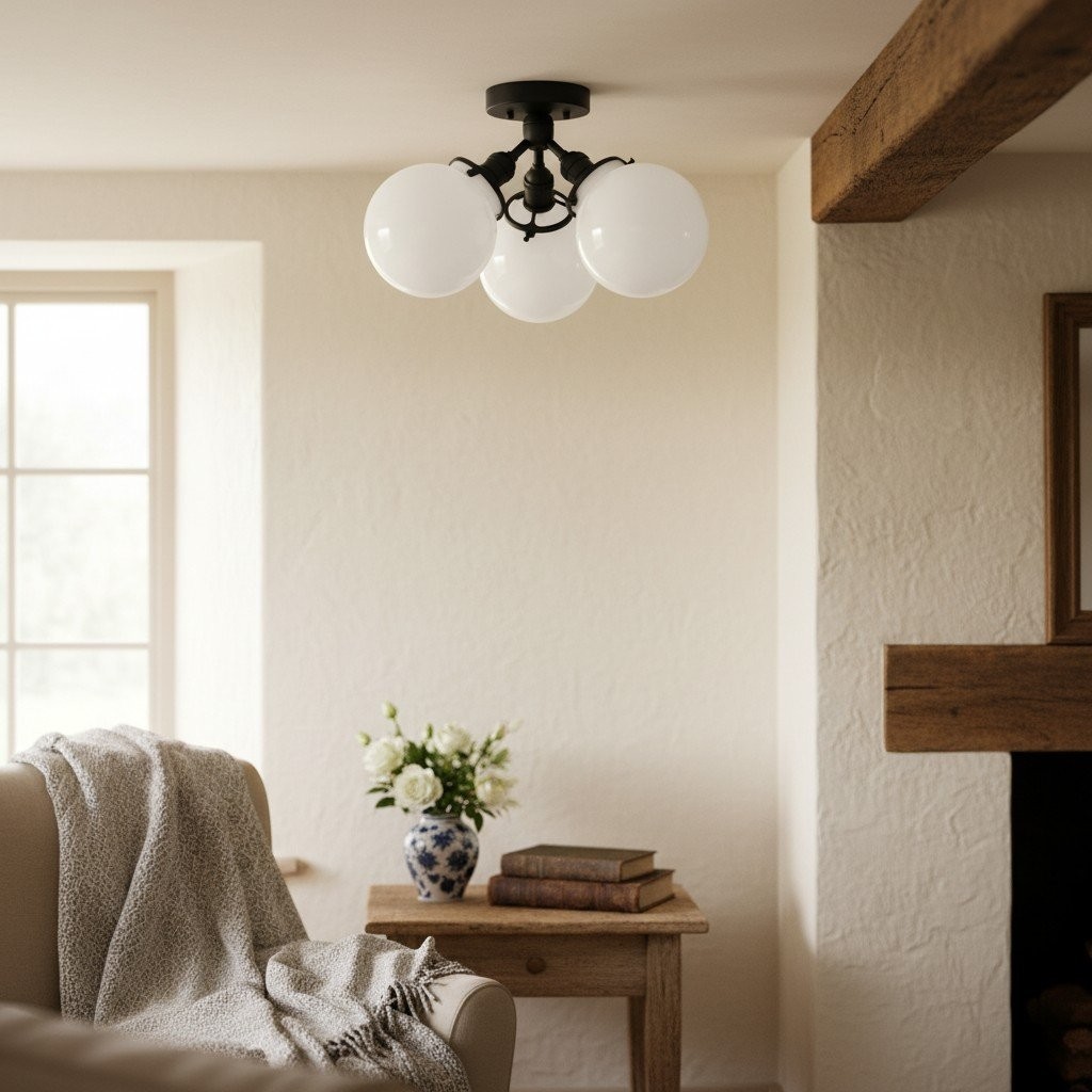Glorica Glass Globe Light - Mid Century Semi Flush Ceiling Lamp T373