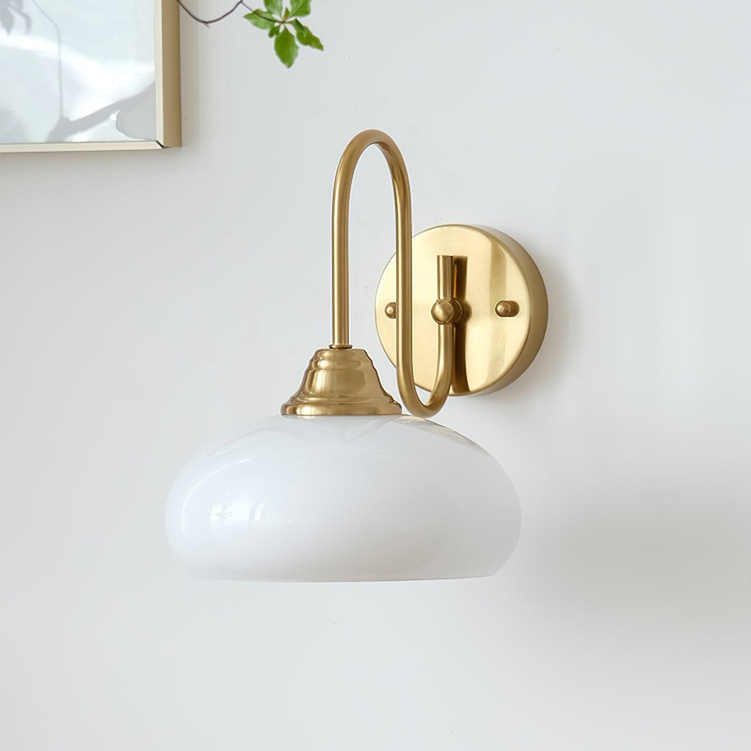 Bauhaus Wind Cream Glass Shade Metal Curved Pole Wall Sconce G45