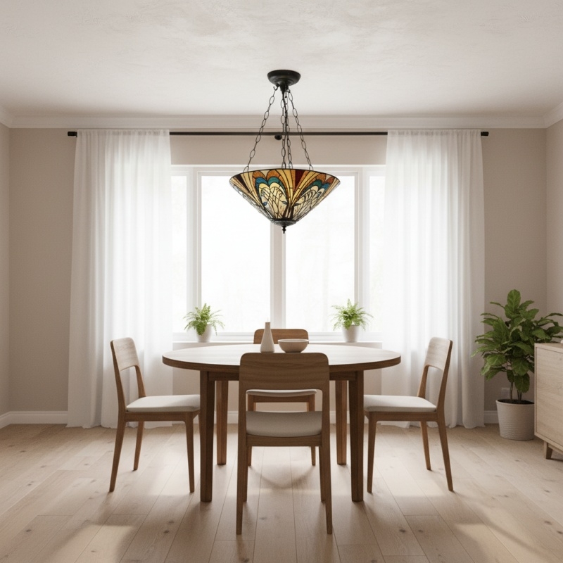 TF Hector Ceiling Light - Handcrafted Stained Glass Design Semi‑Flush or Pendant Fixture for Home T1018