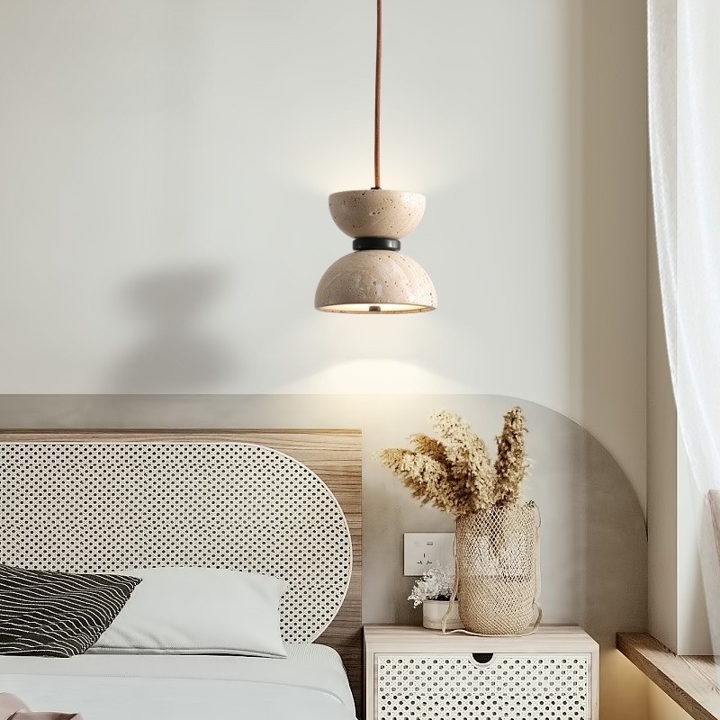 Modern Scandinavian Hourglass Pendant Lamp with Travertine S263