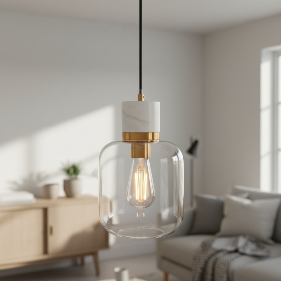 Korlisse Natural Stone and Glass Pendant Light - Stylish Lamp for Lounge or Living Room T929