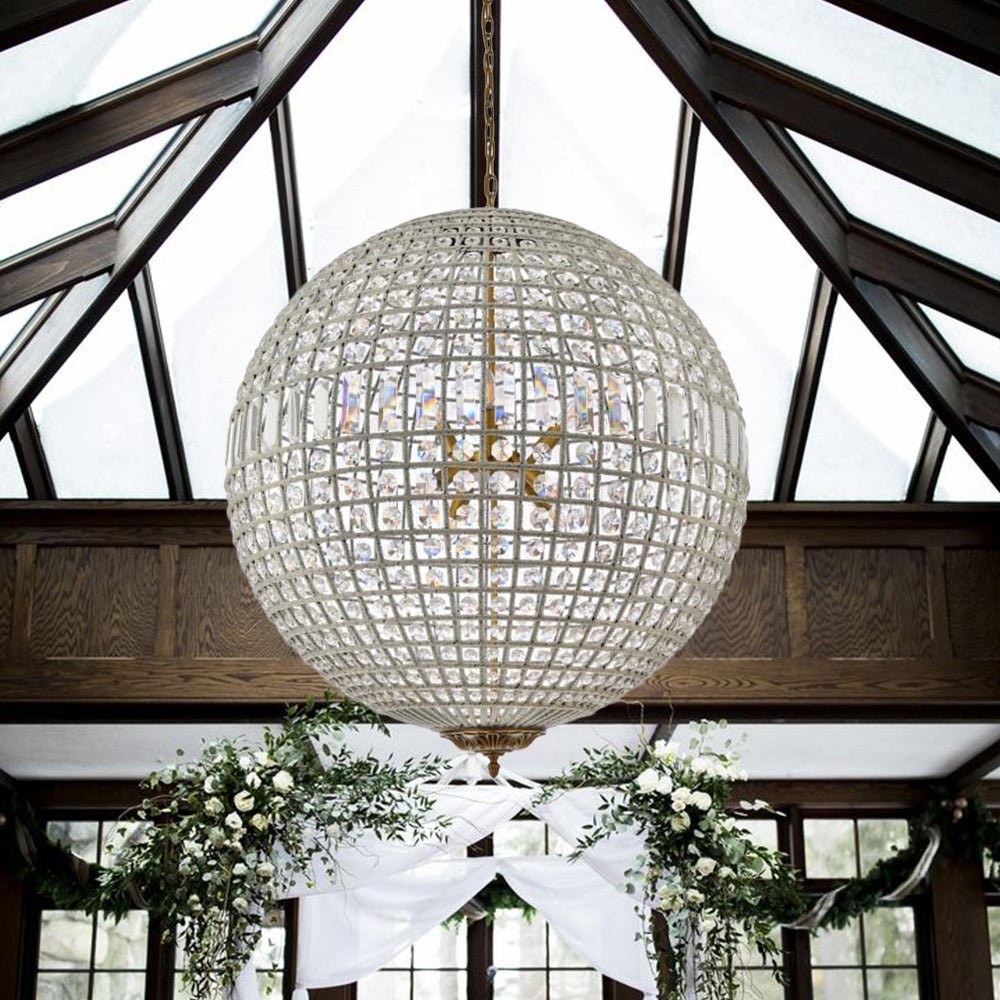 Vintage Luxe Brass Crystal Orb Chandelier G95