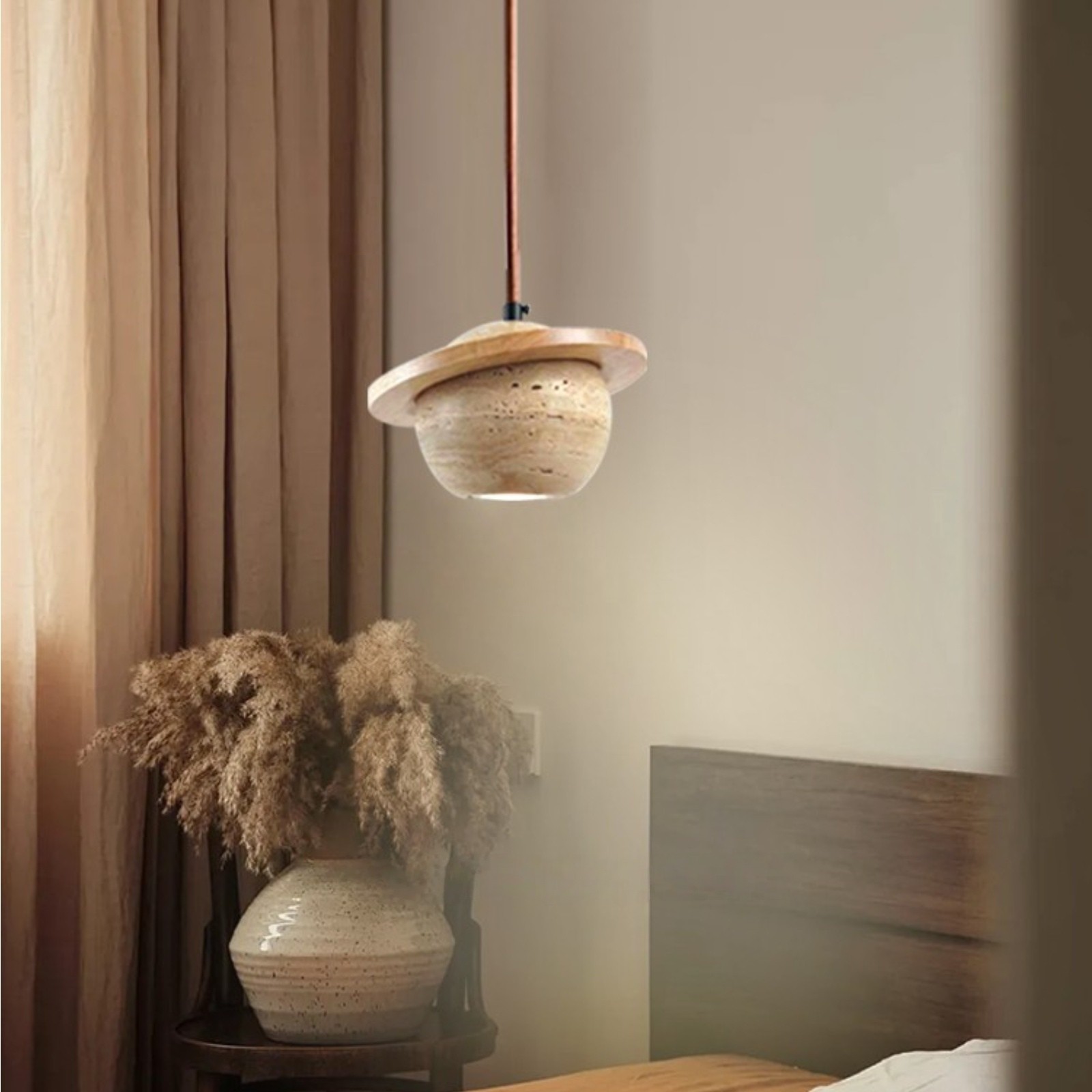 Saturn Pendant Light In Travertine With Warm Ambient Glow S286