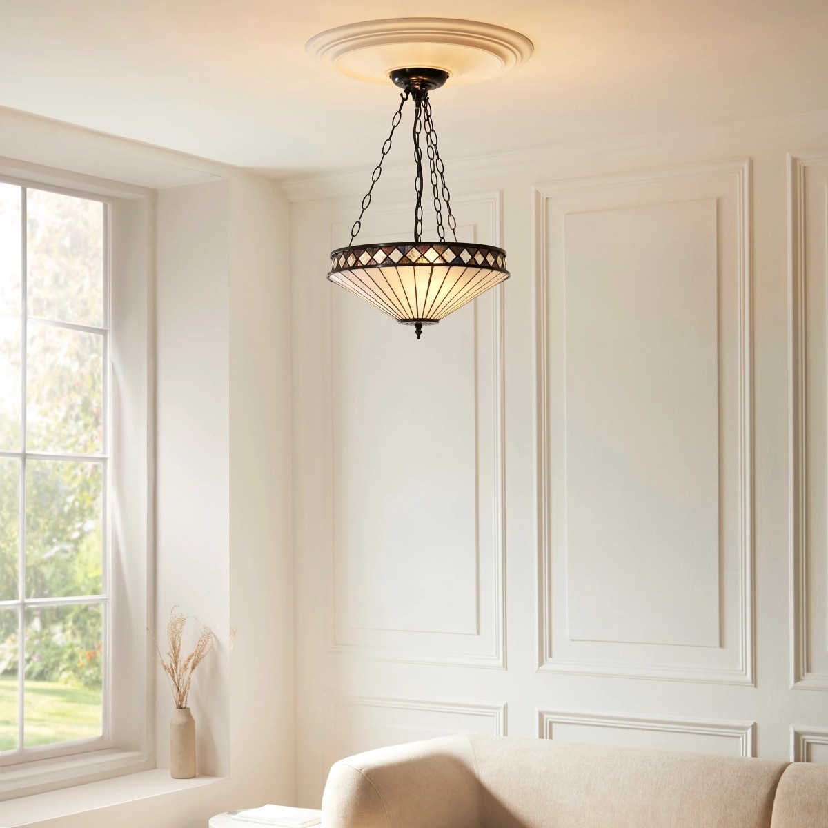 TF Fargo Adjustable Pendant with Stained Glass Inspired Inverted Shade for Island and Dining T981