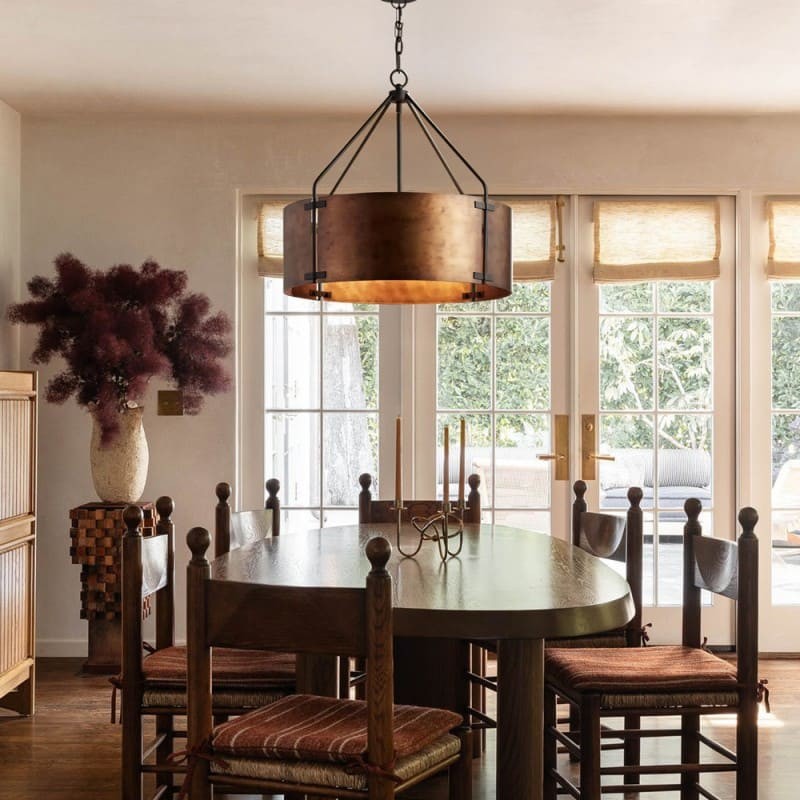Vintage Brass Drum Pendant Lamp – Aged Metal & Warm Glow G94