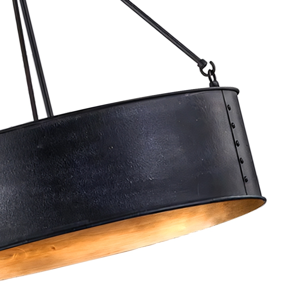 Dravik Contemporary Industrial Drum Pendant — Black Metal Pendant for Living or Dining Room U06