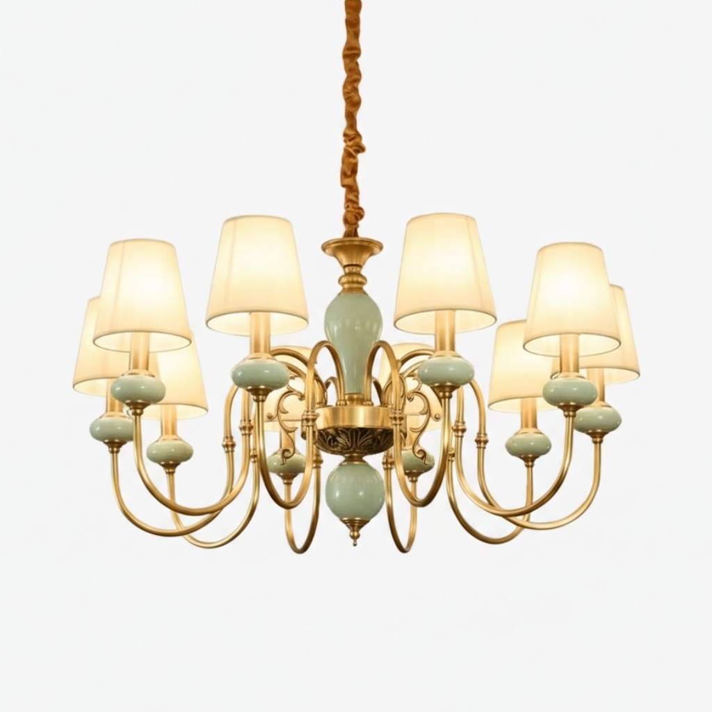 Altoris Series Branch Chandelier with Fabric Shades - Brass Ceramic Chandelier for Living Room T1141