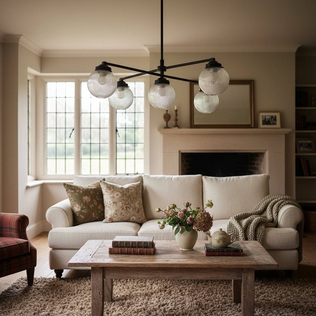 Glorica Glass Frosted Glass Globe Chandelier - Brass Modern Lighting for Living Room T379