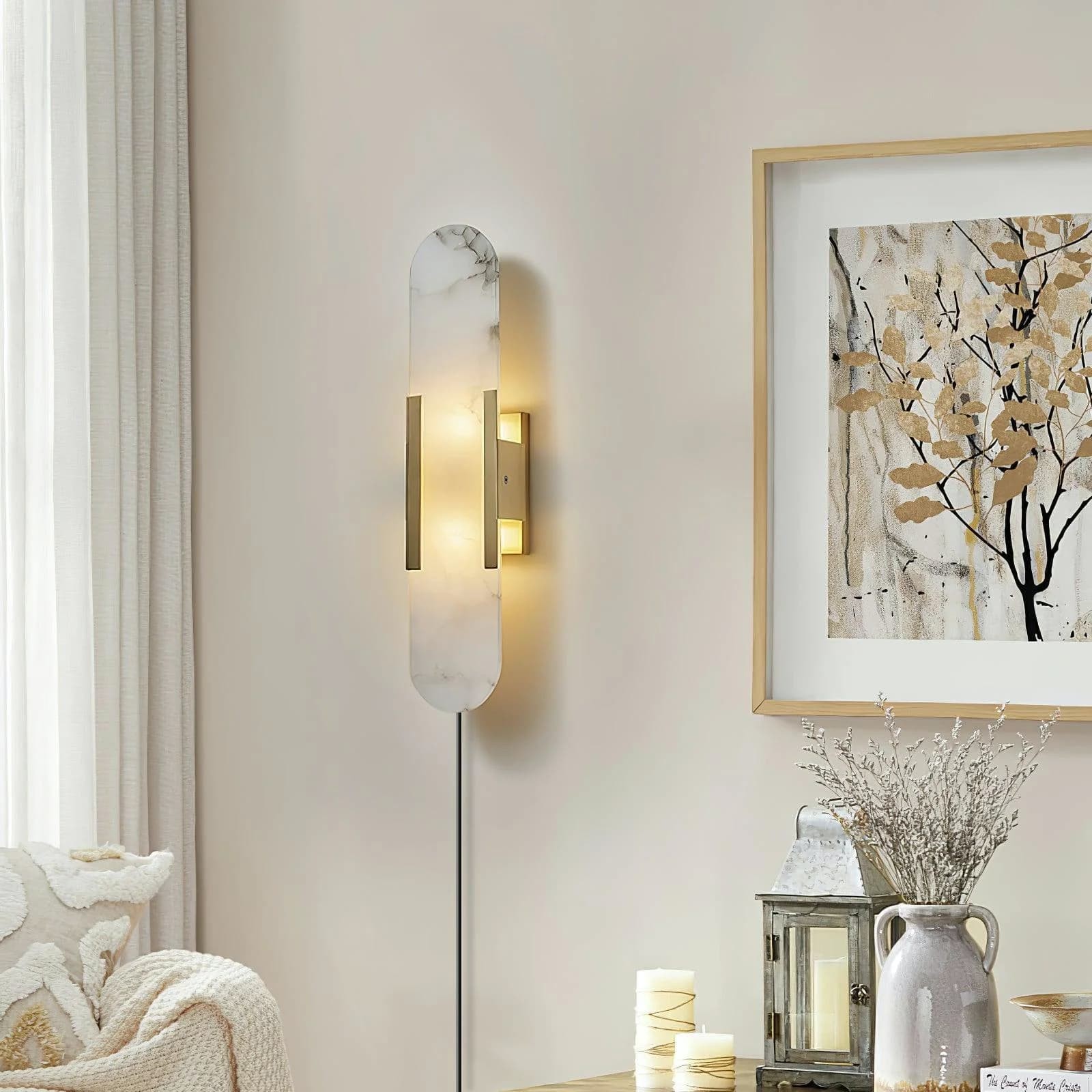 Alabaster Elongated Plug In Wall Lamp M135