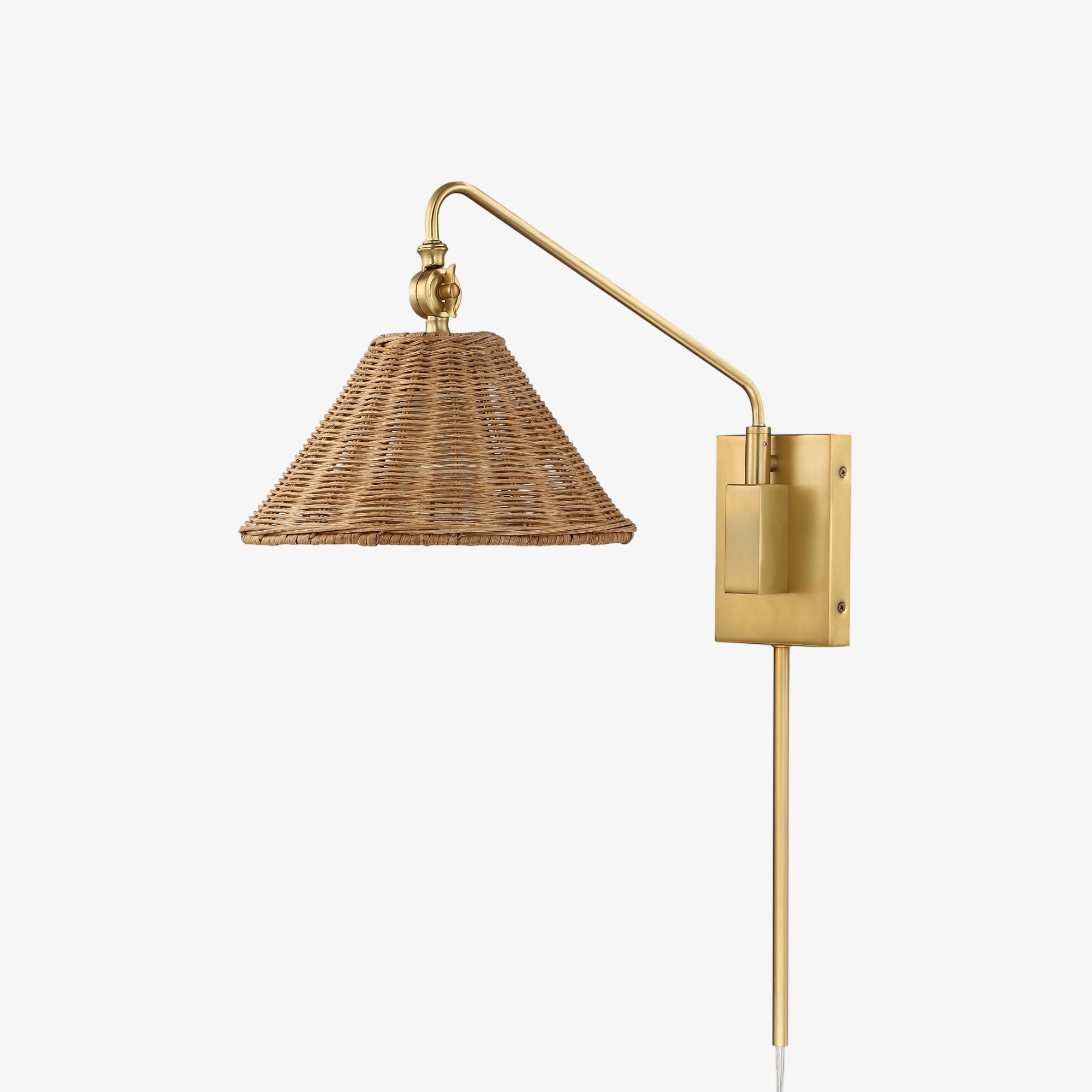 Welanery Swing Arm Rattan Wall Sconce - Farmhouse Style Lamp for Bedside Reading T1210