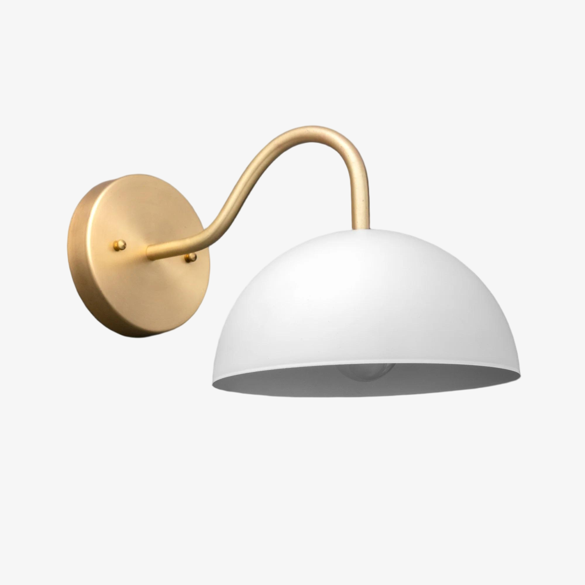 Curva Metal  Industrial Wall Sconce - Curved Brass Arm - Hammered Dome Light Fixture T408