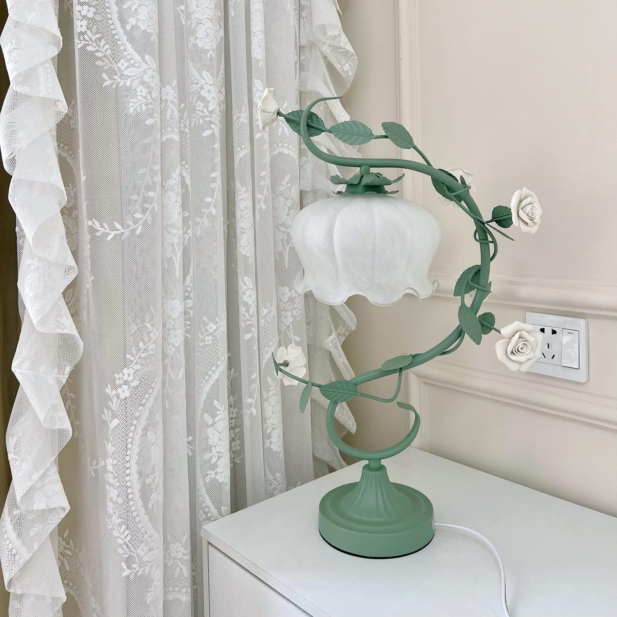 Green Pink White Rose Flower Table Lamp M107