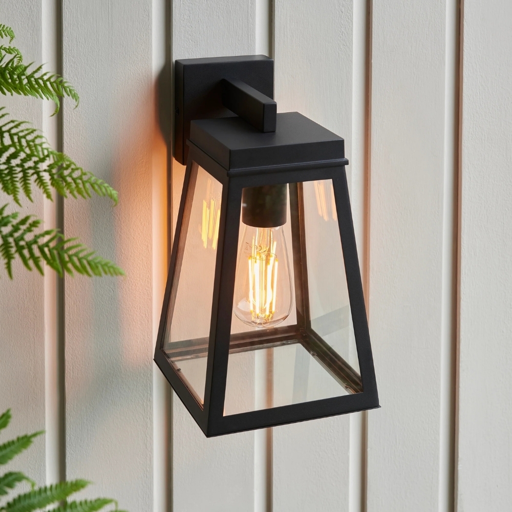 Trevanta Clear Glass Black Outdoor Lantern Wall Light - Modern Exterior Lighting T910