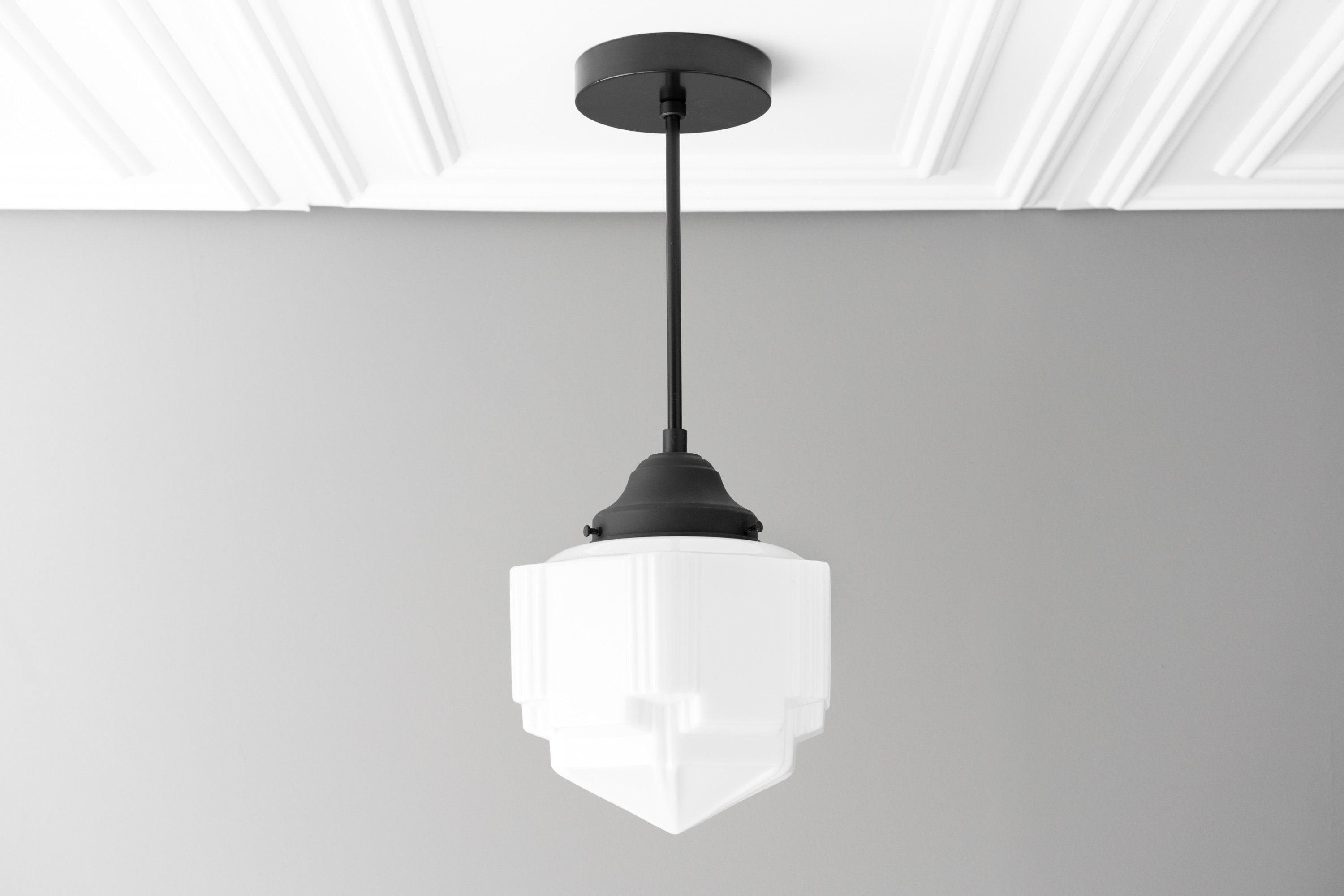 Geotower Glass Modern Pendant Light - Skyscraper Design - Brass or Black or Nickel Finish T340