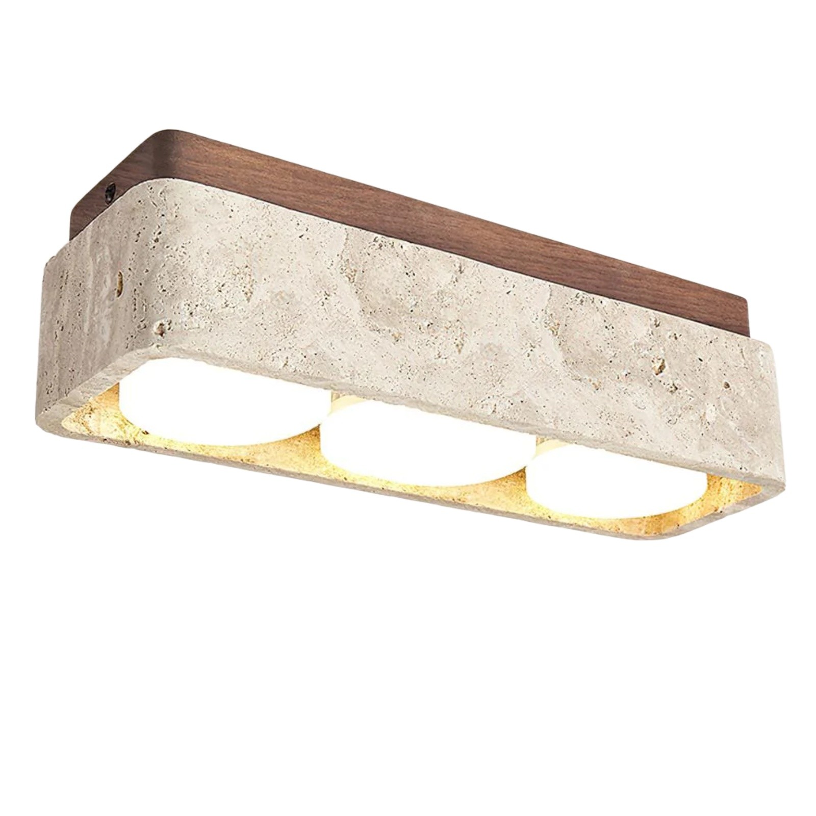 Natural Cube Design Travertine Ceiling Light With Wood Base S297