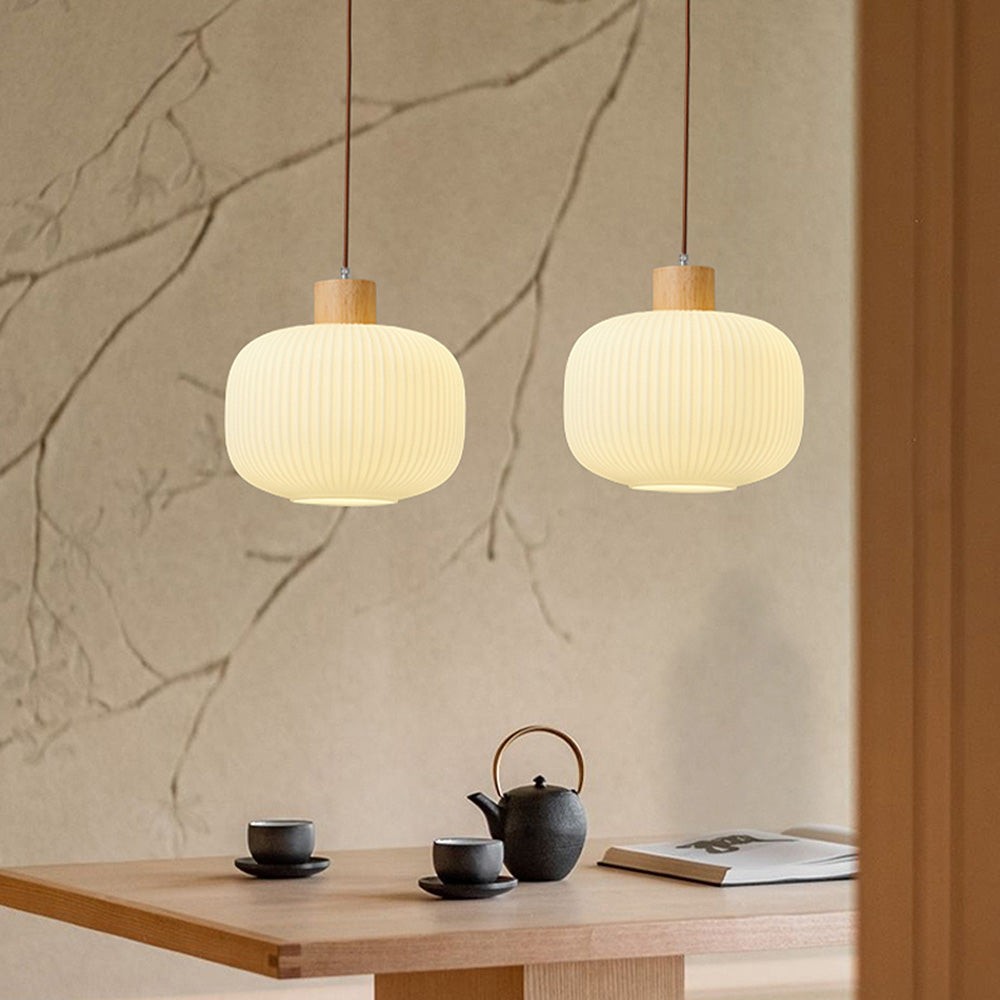 Nordic White Lantern-Like Glass Pendant Lamp M27