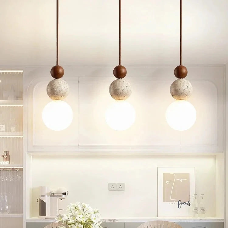 Elegant Glow Cream Stone Bedside Pendant Light T2133