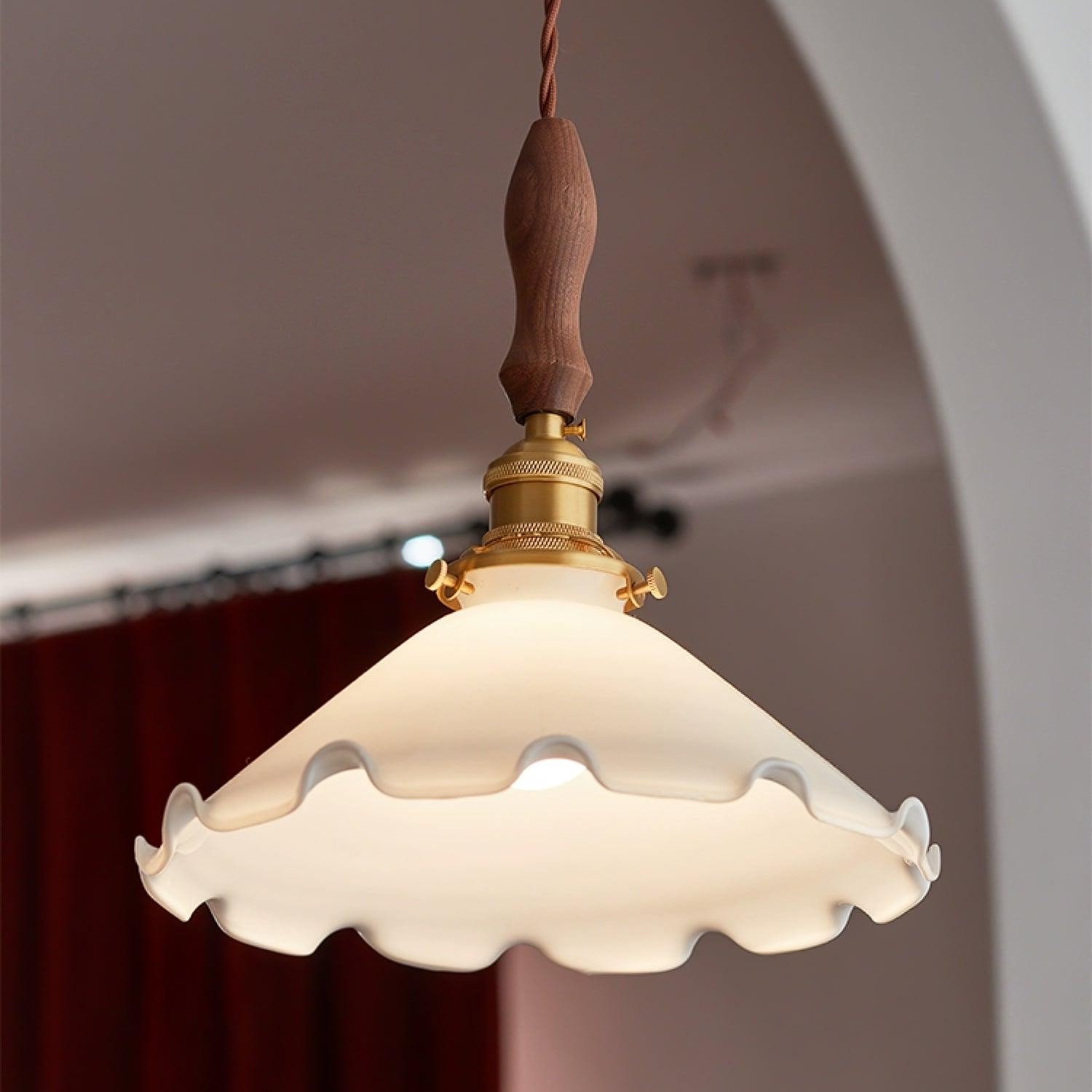 Vintage White Glass Skirted Pendant Lamp M366