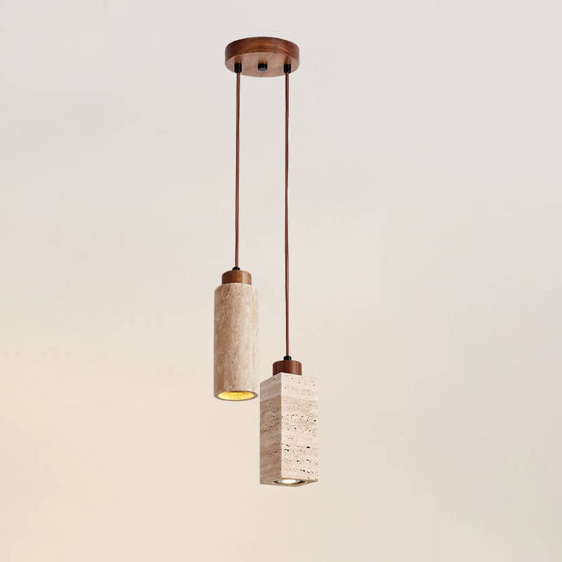 Wabi Sabi Solid Wood Stone Pendant Light G32