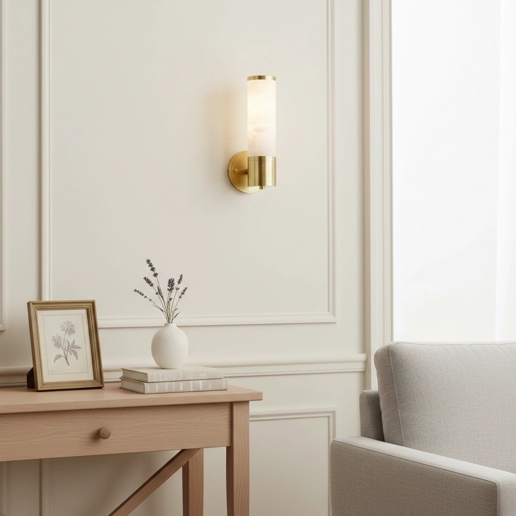 Nexorae Modern Alabaster Wall Lamp Sculptural Vertical Design For Living Room Bedroom Hallway T1136
