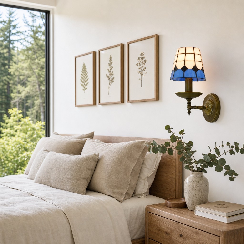 TF Tivanny Vintage Retro Stained Glass Wall Lamp for Bedrooms and Entryways T2226