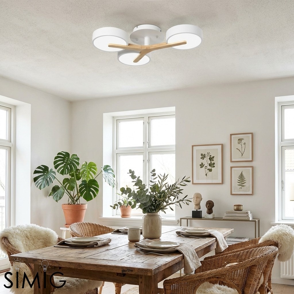 Modern Wooden Disc Ceiling Lamp - LED Semi-Flush Mount for Living Room S386