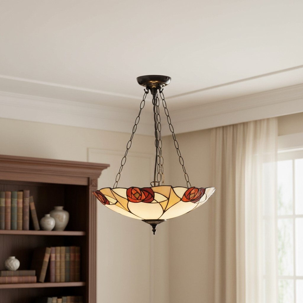 TF Ingram Handcrafted Stained Glass Ceiling Lamp - Vintage Art Deco Tiffany Light for Dining Room T1020
