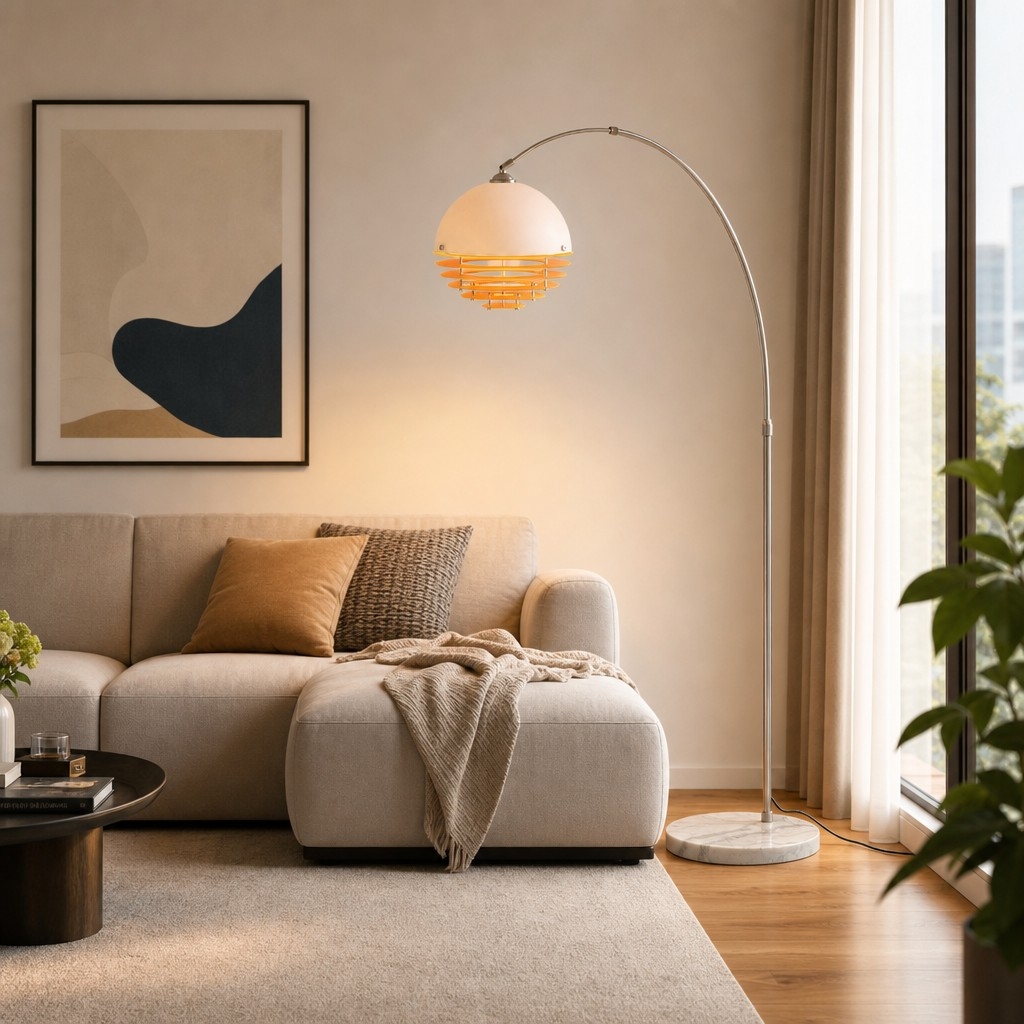 Afterglow Sunset Curved Floor Lamp - Vintage Glass Shade for Bedroom T2241
