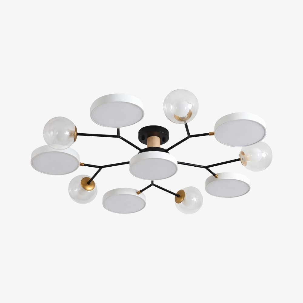 Modern Round LED Ceiling Lamp - Branch Design with Wood Accents for Bedroom S384